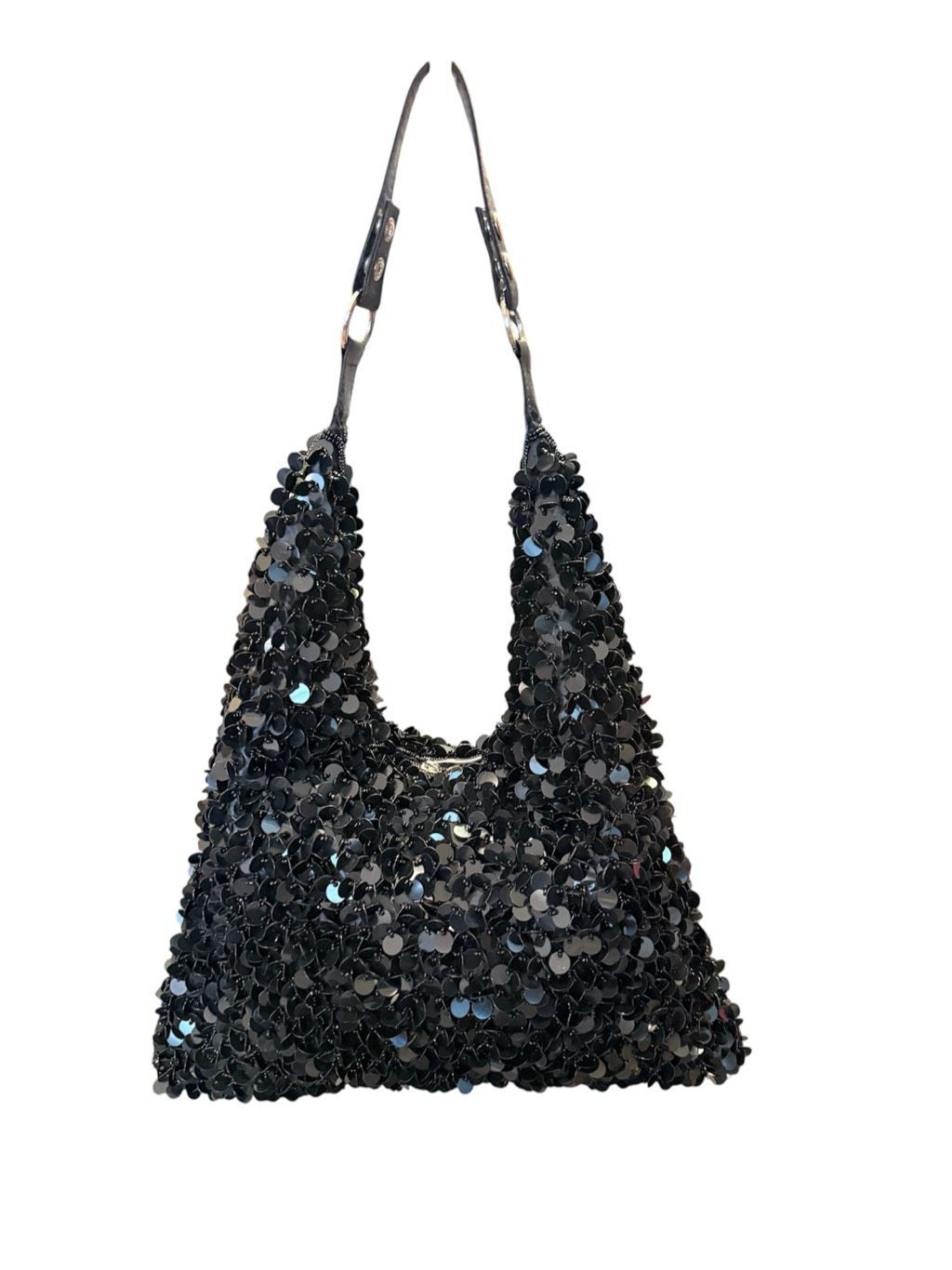 Big Buddah Sequin Slouch Hobo Shoulder Bag Black Vintage Fancy Boho